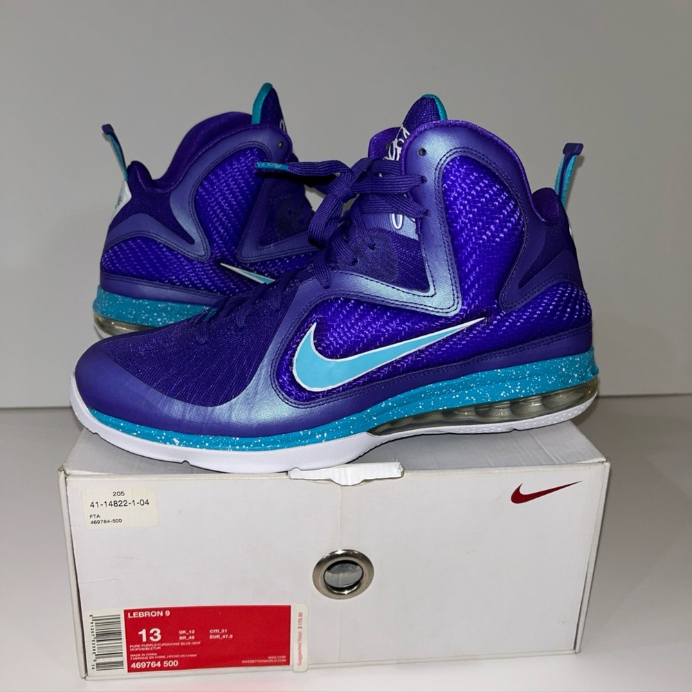 Nike LeBron 9 Summit Lake Hornets Purple Blue Leather - Size 13